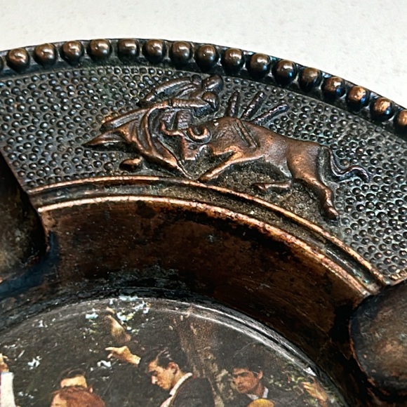 🌻4/$20 Vintage Espana Matador Souvenir Copper Finished Bull Fighting Ashtray - Picture 6 of 10